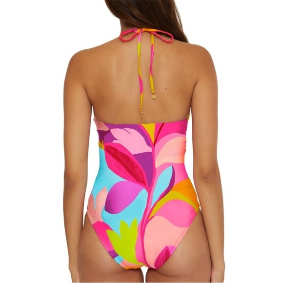 TRINA TURK Lilleth Halter Plunge Multicolor One Piece Swimsuit Size 12 NEW - Picture 2 of 9